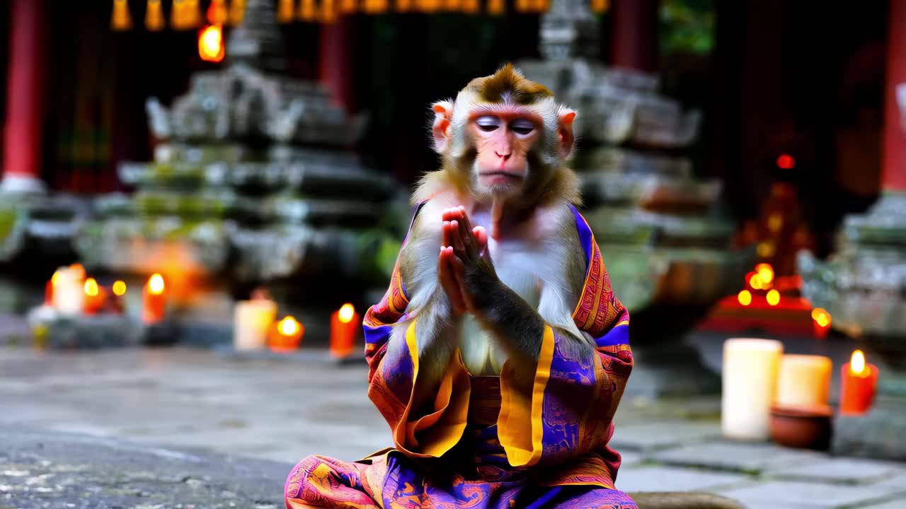 mono meditando en un templo