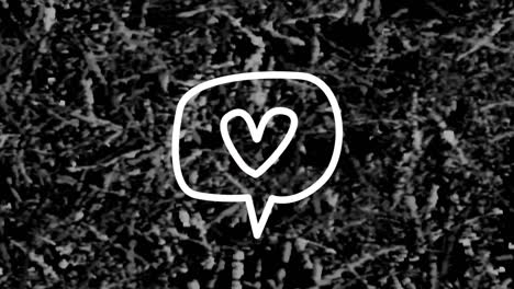 animation of pink neon heart in speech bubble, on monochrome grass