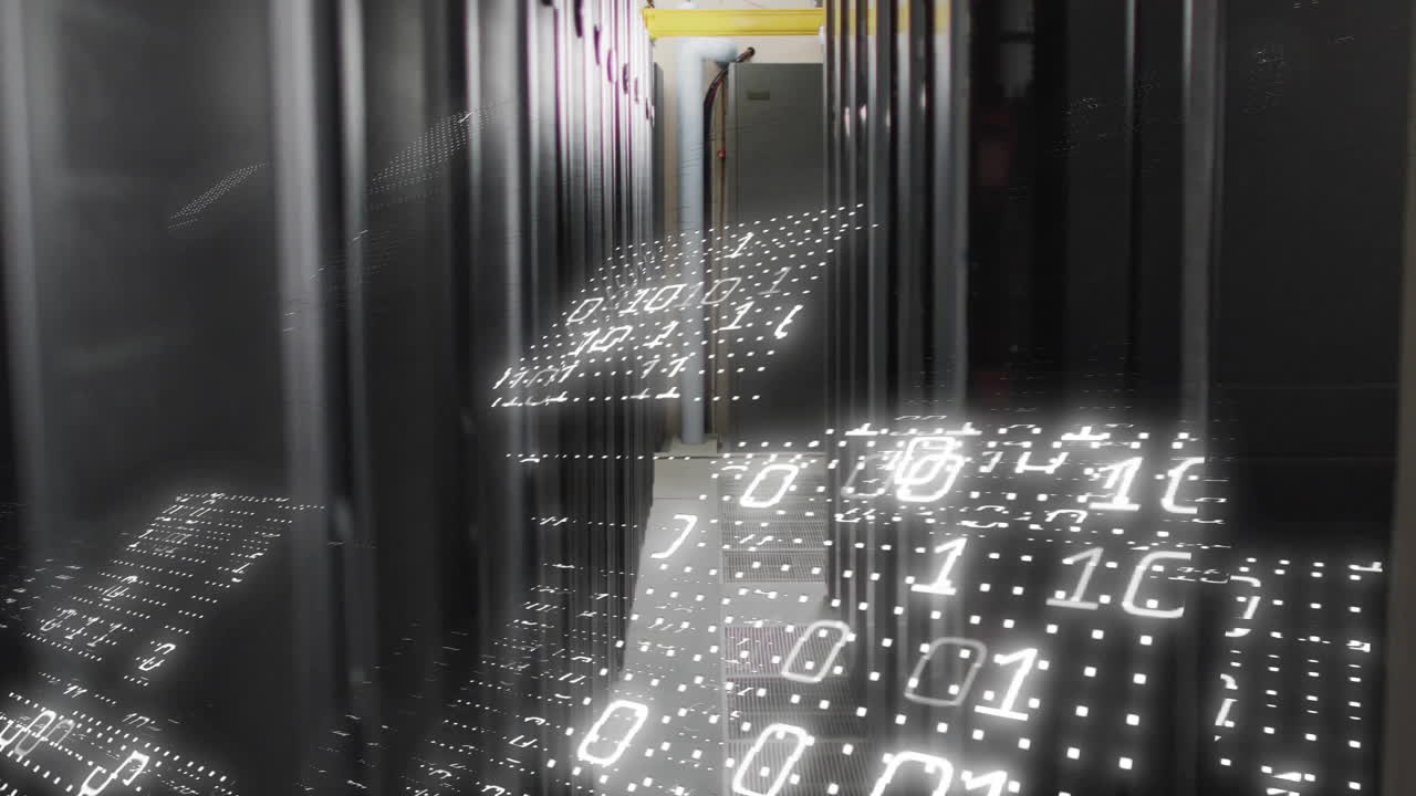 Animation of data processing and spots over server room