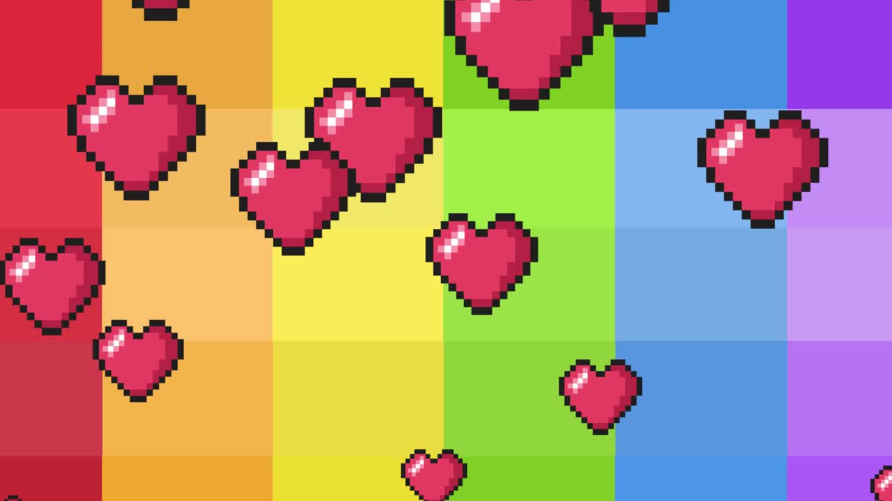 무지개 배경 에 떠다니는 심장 의 애니메이션