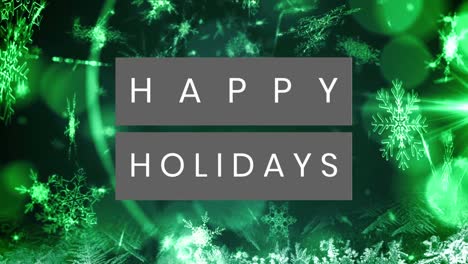animation of wishing you happy holidays text over snowflakes and light spots