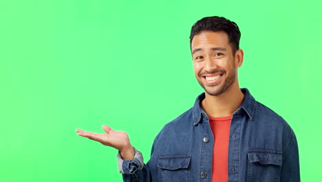 Face,-pointing-and-man-in-a-studio-with-green