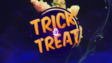 Animation-of-trick-or-treat-text-and-ghost-over-orange-smoke-background