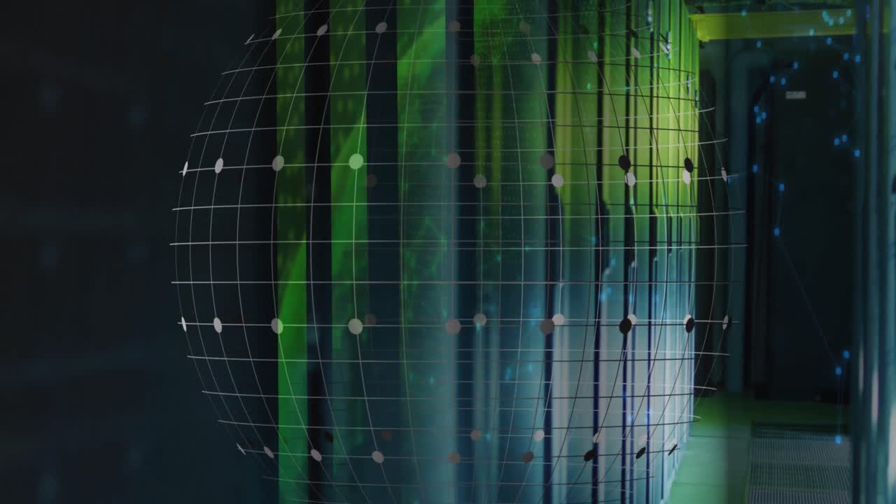 Animazione di forme in movimento e globo su sala server