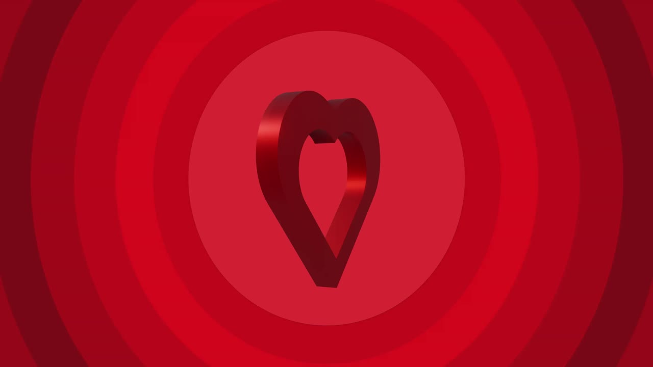 빨간 바탕에 있는 원 위에 있는 빨간 심장의 애니메이션