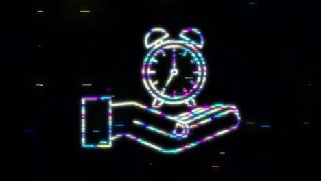 glitch despertador, hora de despertar en las manos. gráfico de movimiento