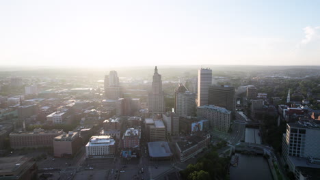 Aerial-view-of-downtown-Providence,-overlooking-the-Industrial-Trust-Building