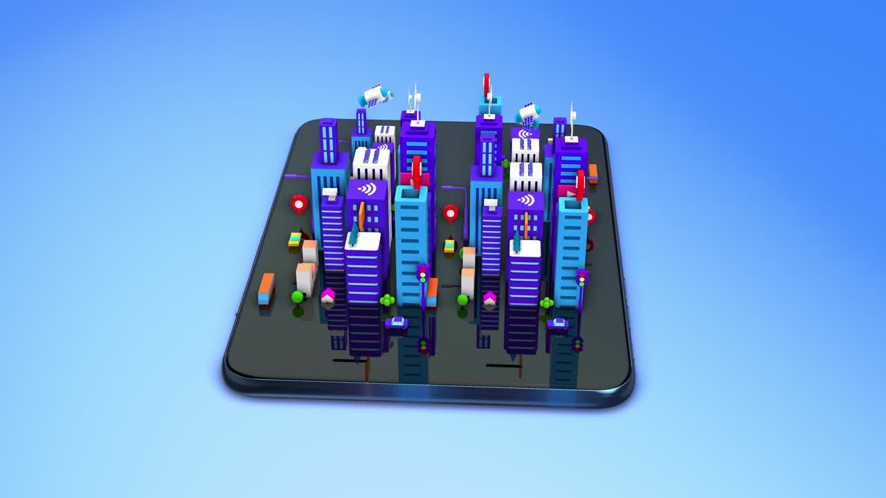 태블릿 컴퓨터에서 메트로폴리탄 스마트 시티. 무선 네트워크. 루프.