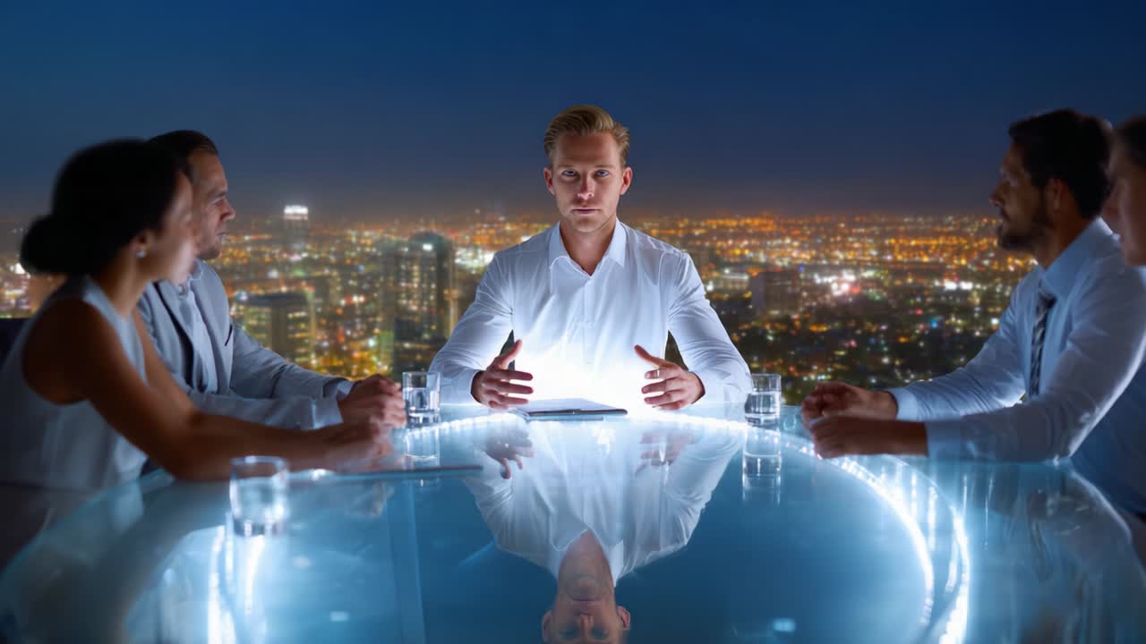 Strategic Business Meeting at Night