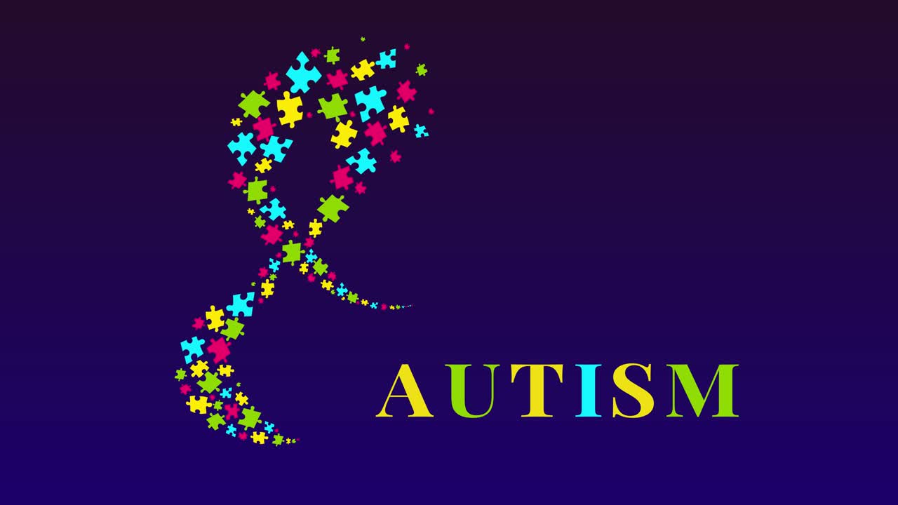 자폐증 인식 리본 퍼즐 조각의 애니메이션