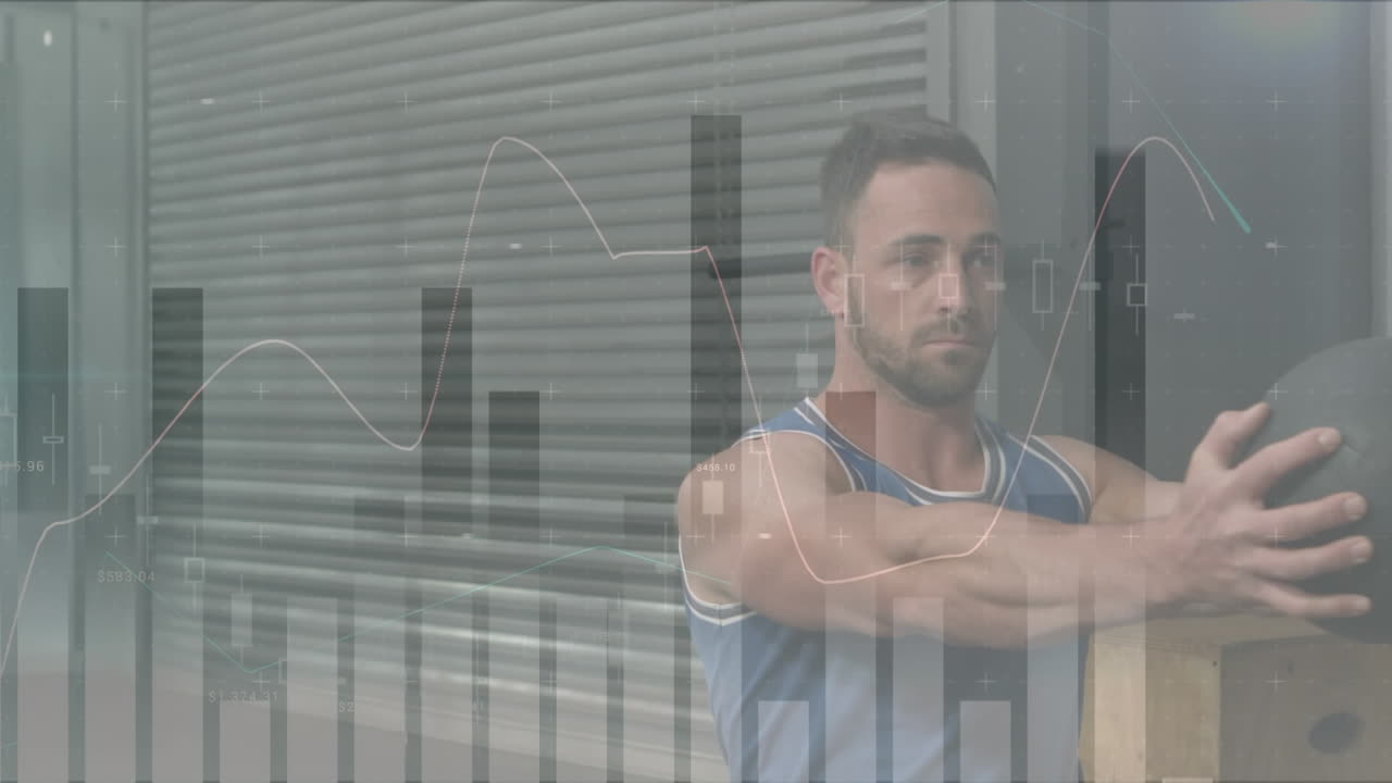 animación del procesamiento de datos y estadísticas sobre el ejercicio de hombres fuertes