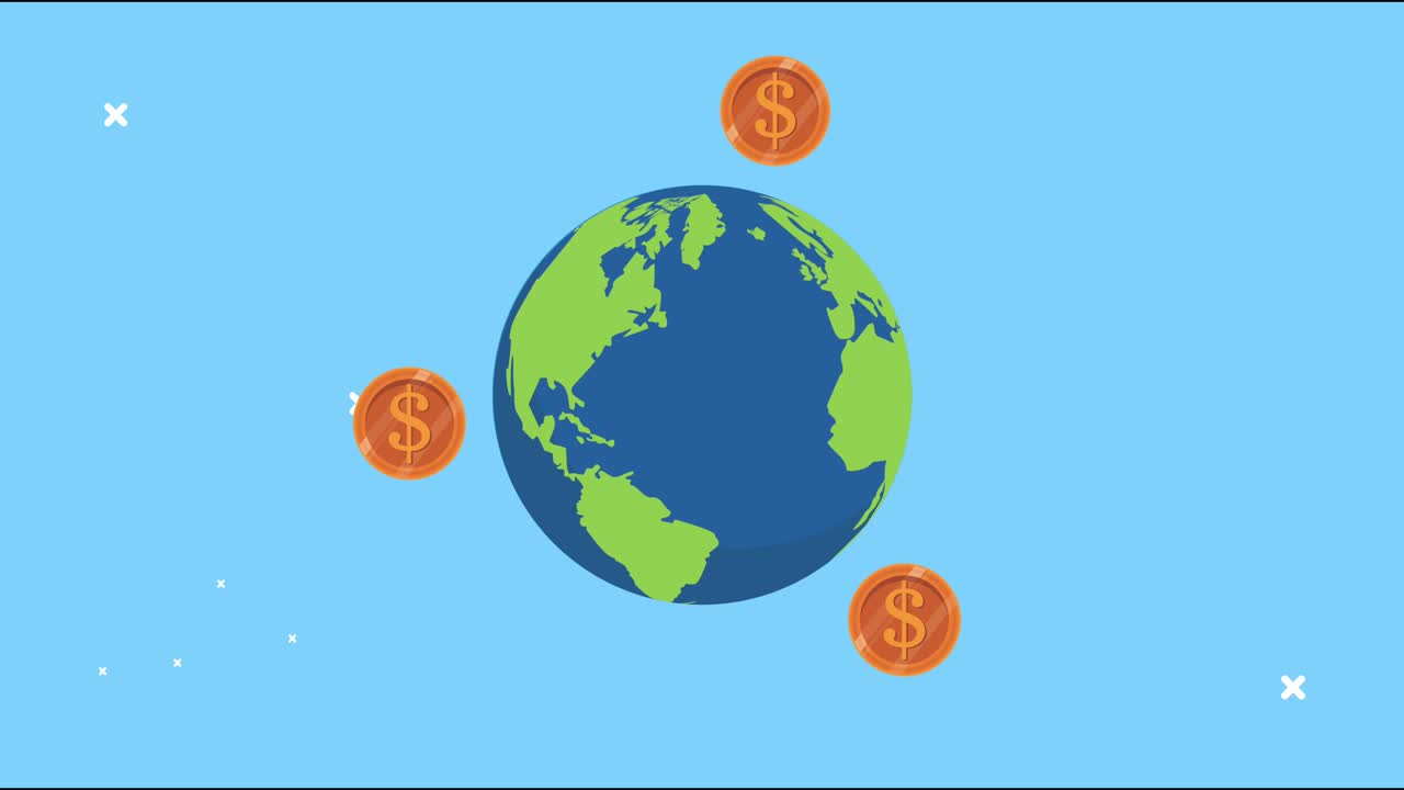 planeta tierra con monedas dinero dólares animación