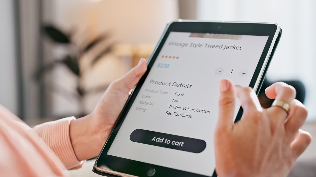 Online Shopping for Coats on a Tablet