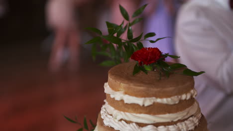 Schöne-Aufnahme-Der-Hochzeitstorte-Während-Der-Hochzeitsfeier