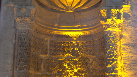 we see the magnificent stonework of the mihrab of heaven, which is one of the two mihrabs in the siti radviyye tomb