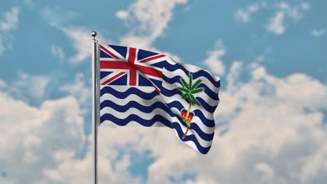 bandera del territorio británico del océano índico ondeando en el cielo azul video realista de 4k