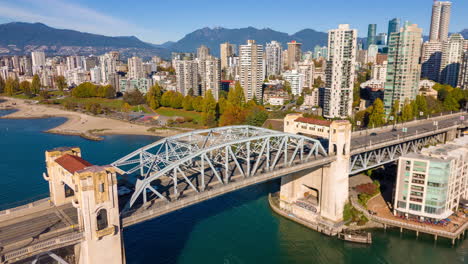 burrard st bridge aerial hyperlapse - autumn day