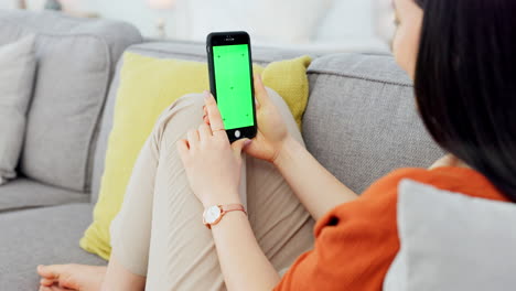 woman, phone and green screen with mockup space