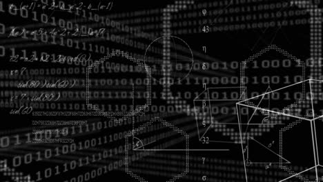 código binario y formas geográficas y ecuaciones matemáticas