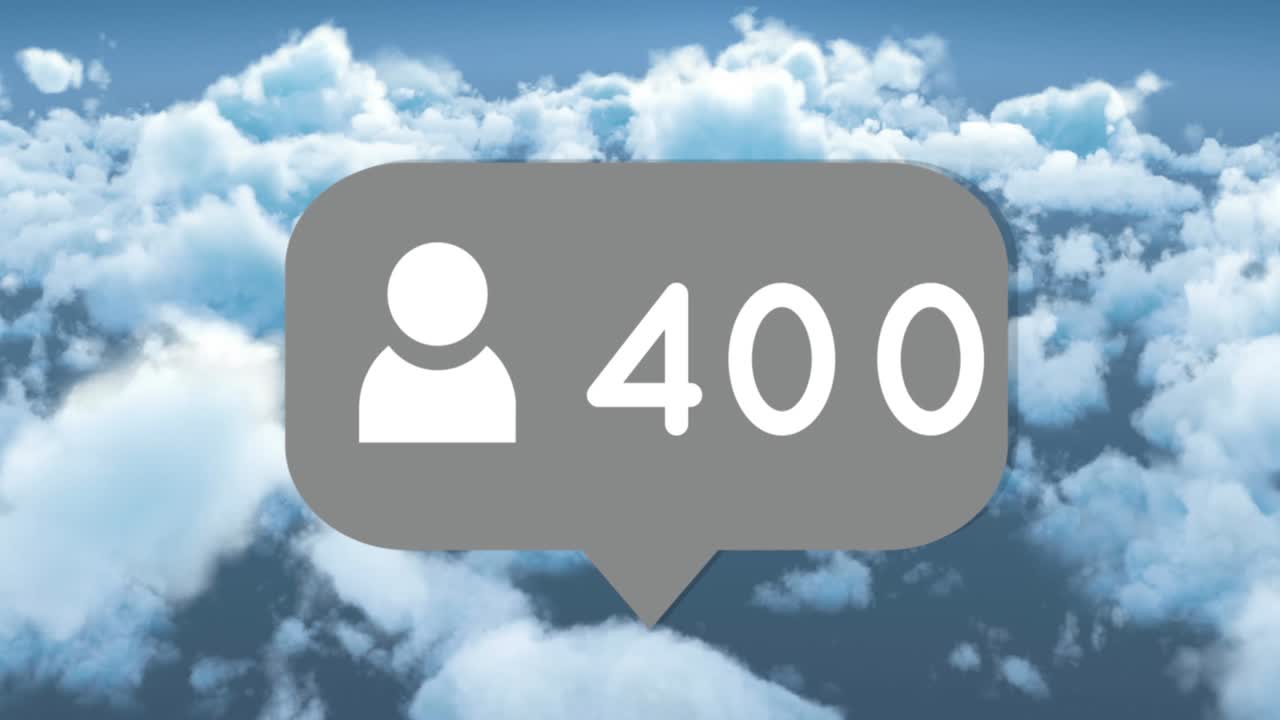 animación de números que crecen sobre las nubes y el cielo