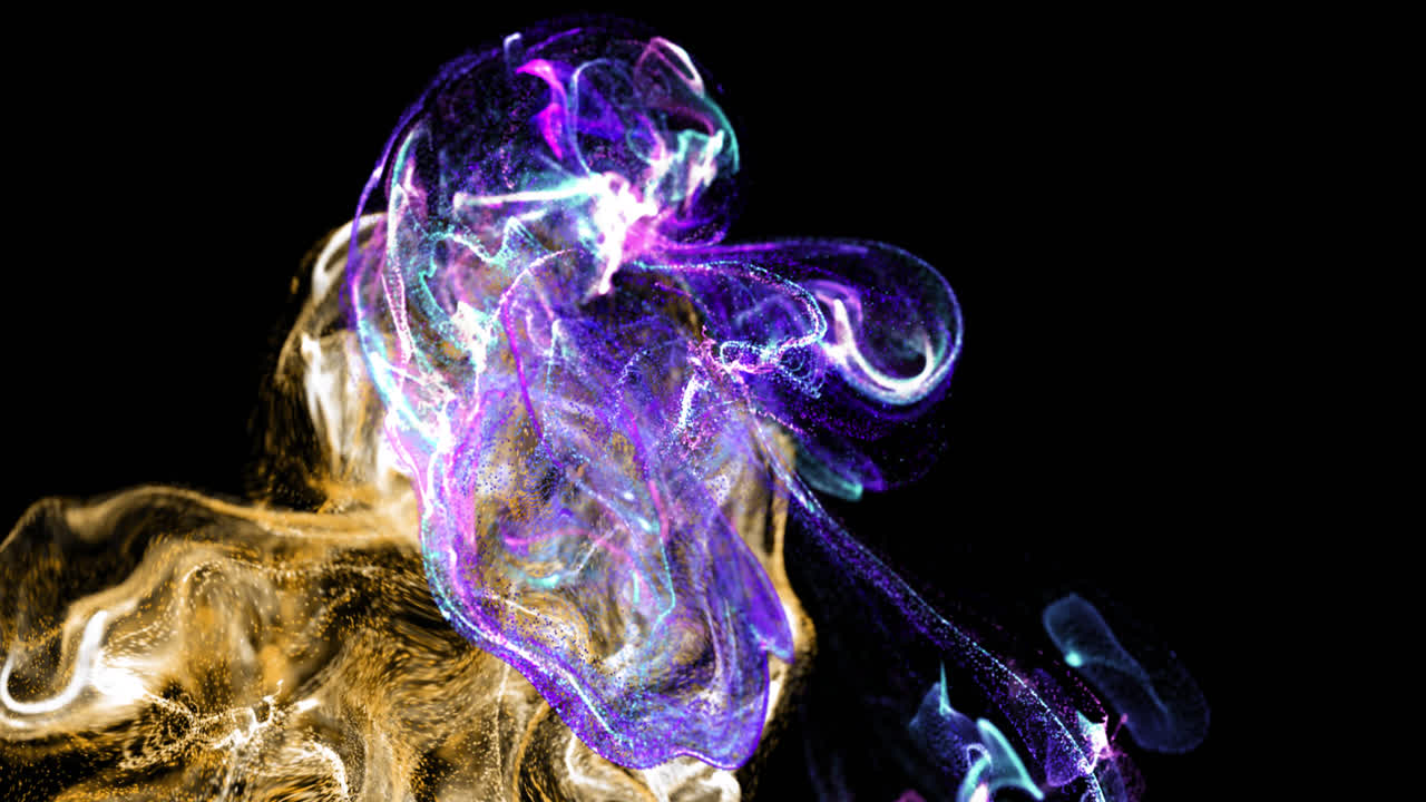 animación de púrpura y dorado contra el espacio de copia en fondo negro