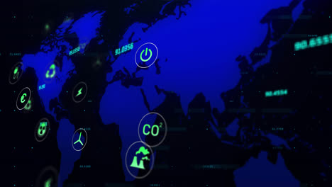 Animation-Eines-Netzwerks-Umweltfreundlicher-Und-Umweltfreundlicher-Symbole-Auf-Der-Weltkarte
