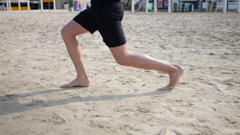 barefooted walking lunge exercising