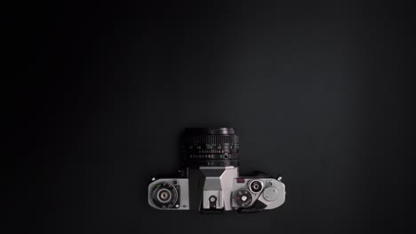 flat lay retro camera placed on surface top copy space