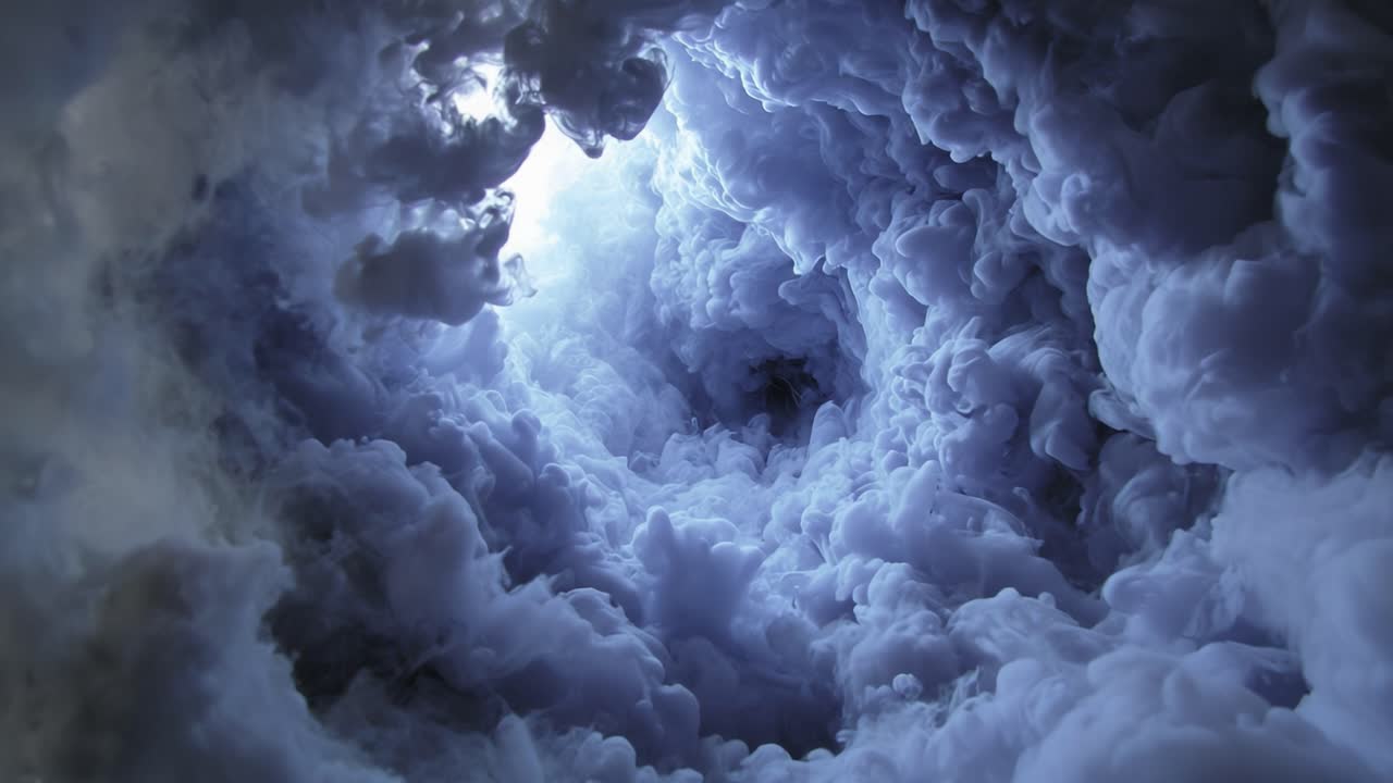 A Mesmerizing View into a Swirling Abyss of Ethereal Clouds Illuminated by a Soft Light, Creating a Dreamlike Atmosphere of Mystery and Intrigue