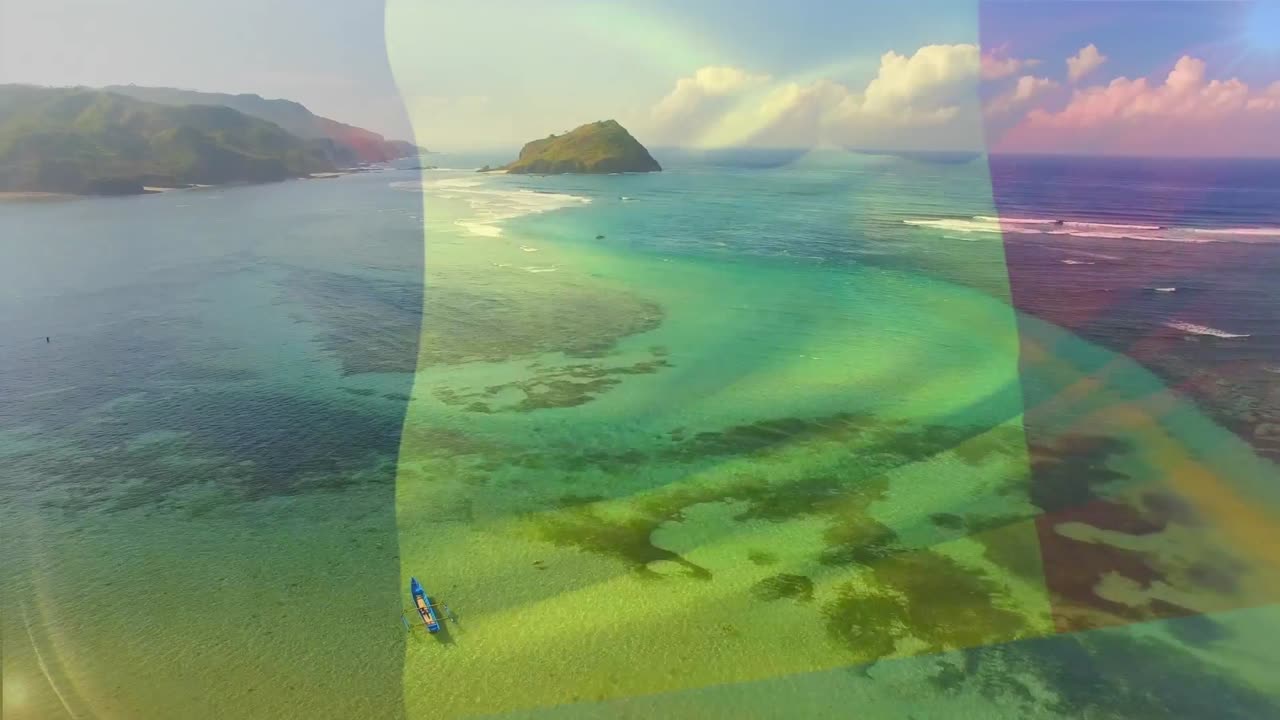 animación de la bandera de bélgica ondeando sobre el paisaje de la playa