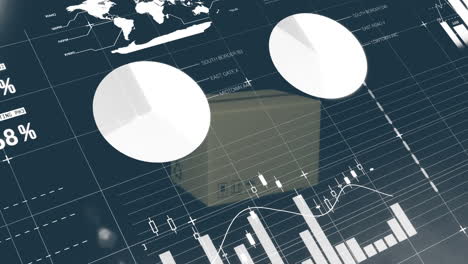 Procesamiento-De-Datos-Estadísticos-Contra-La-Caja-De-Entrega-Que-Cae-Contra-El-Fondo-Azul