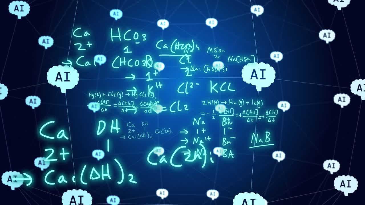 Animation of ai data processing over connections with icons