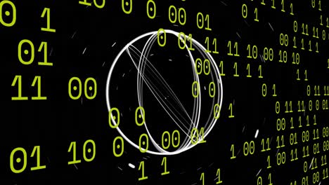 animation of moving circles over binary codes against black background