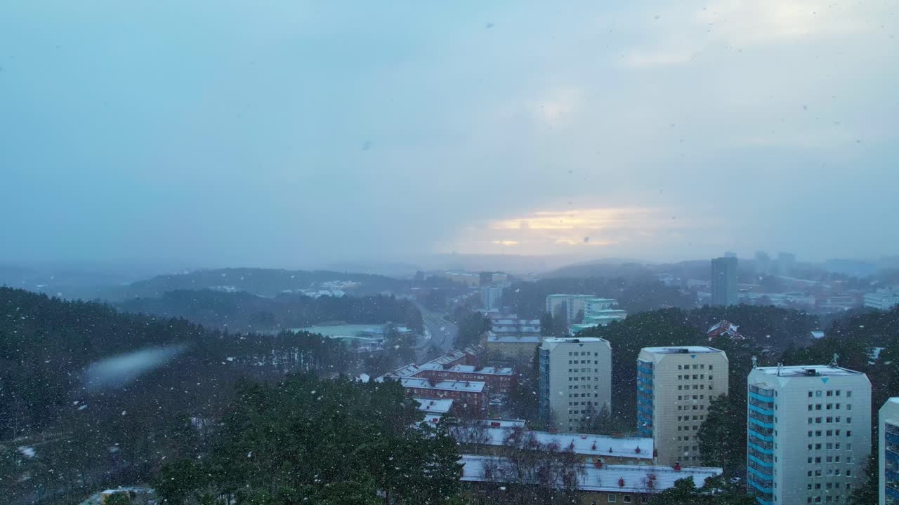 Flying Above Suburbs During Winter Bergsjön In Eastern Gothenburg, Sweden. Hyperlapse