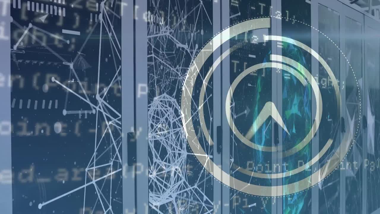 animación del procesamiento de datos y el reloj sobre los servidores