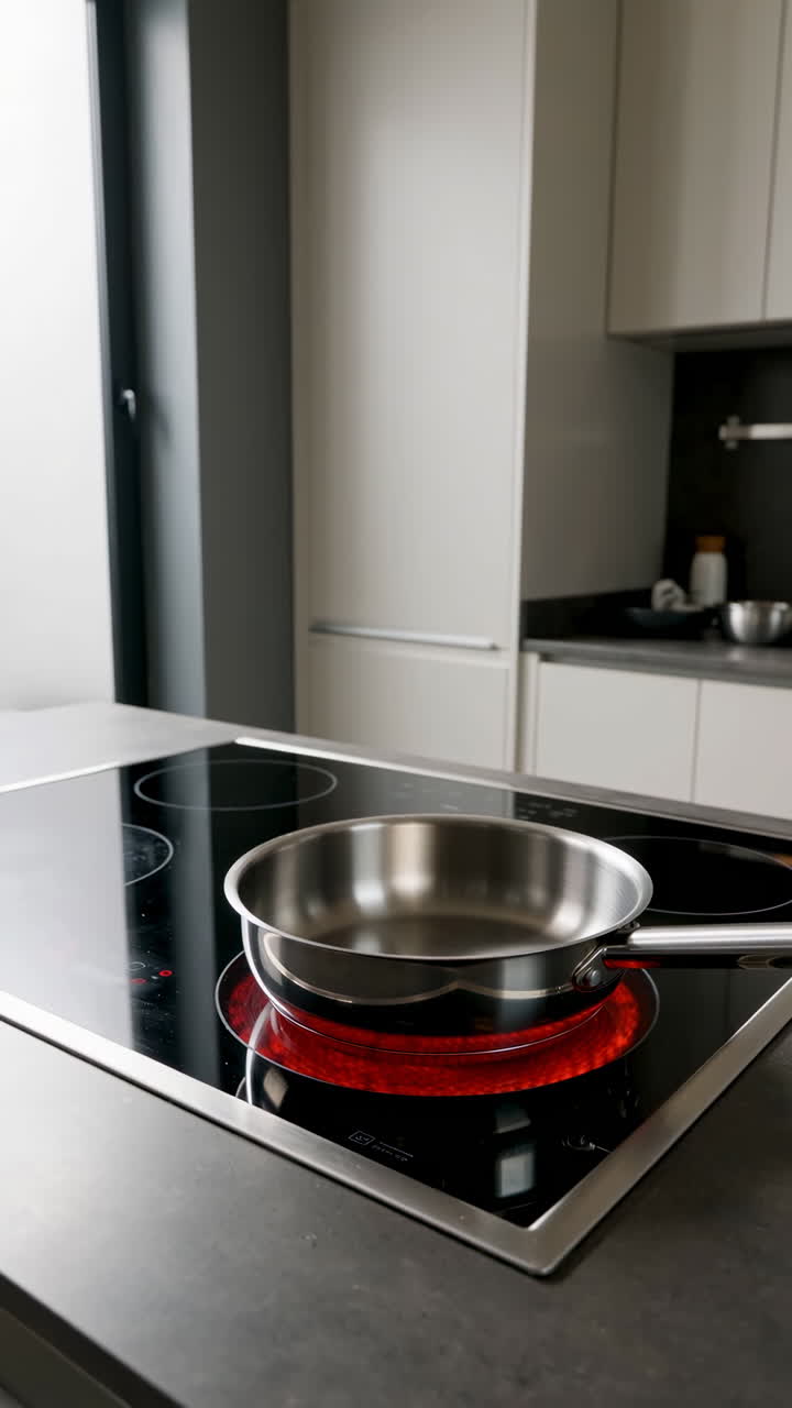 Stainless Steel Pan on a Modern Induction Cooktop