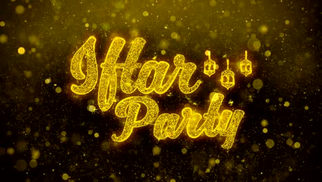 iftar party wish text on golden glitter shine particles animation