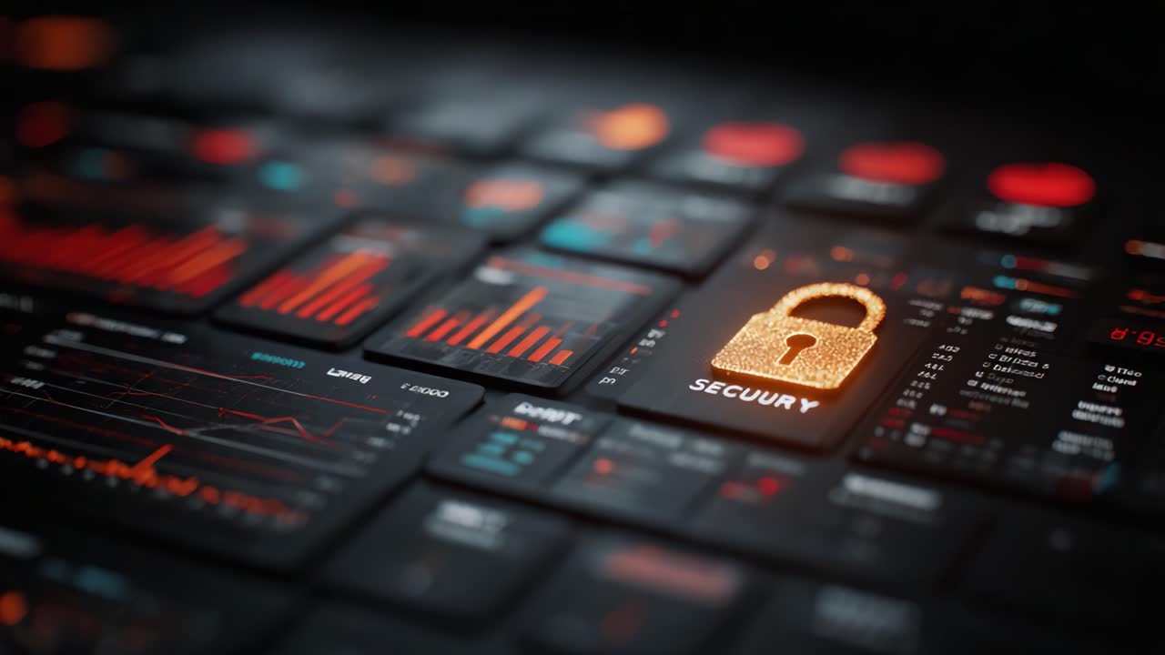 Exploring Digital Security: An Insight into Modern Data Protection with Visual Representations of Lock Symbols and Data Trends on a Keyboard Interface