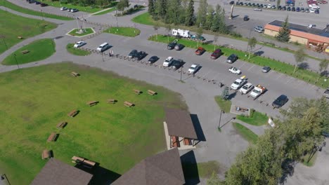 aerial footage the soldotna creek park next to the kenai river in alaska