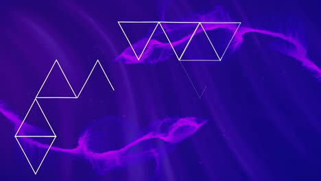 animation of white triangles over purple shapes on blue background