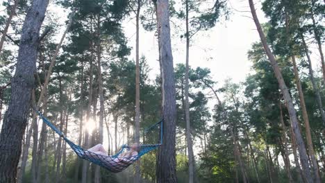 woman relaxing in a hammock in a forest
