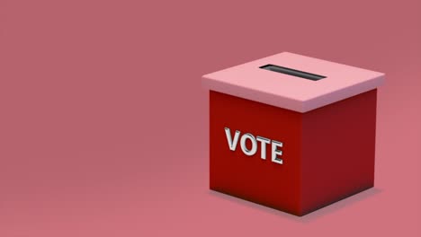 loop video. ballot paper with a blue checkmark flying in red ballot box on red background. a ballot in a box. 3d rendering. concept: politics, choice, referendum, democratic, republican,