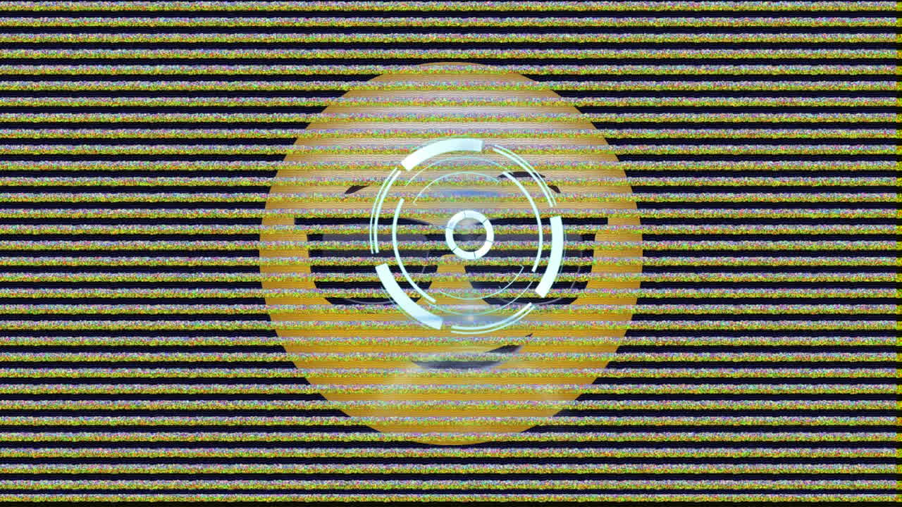 둥근 네온 스캐너와 tv 정적 효과 얼굴에 선글라스 착용 이모지