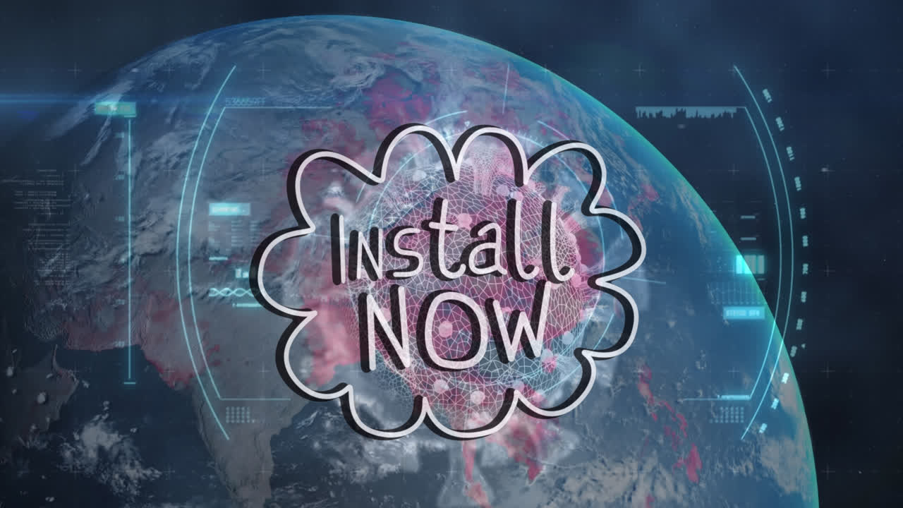 이제 covid-19 셀과 글로브에 대한 스 스캔에 대항하여 음성 거품 위에 텍스트를 설치합니다.