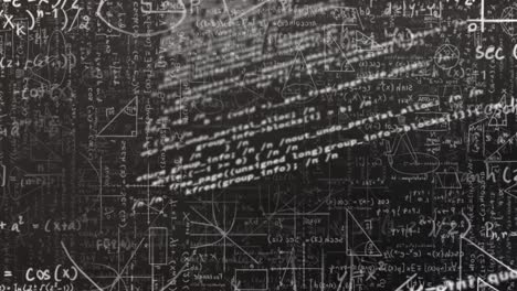 animación digital del procesamiento de datos frente a ecuaciones matemáticas sobre fondo negro