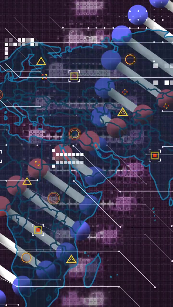 Animation of dna strand over world map on black background