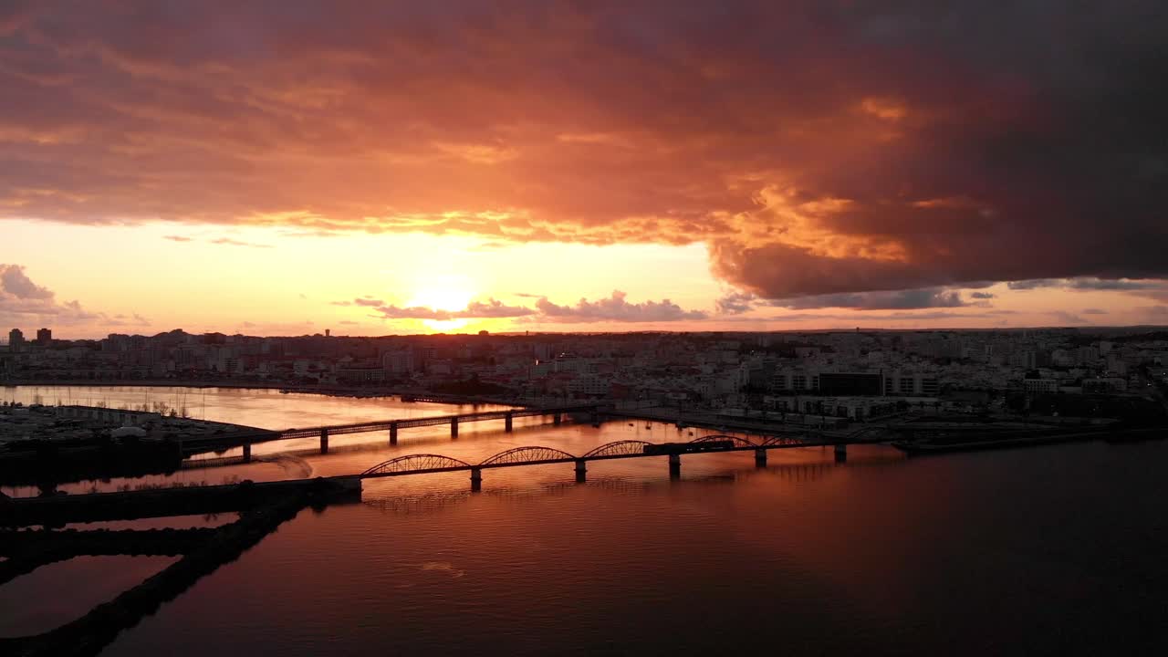 Stunning Sunset over City Bridge and River