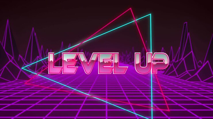 Animation of level up text over shapes
