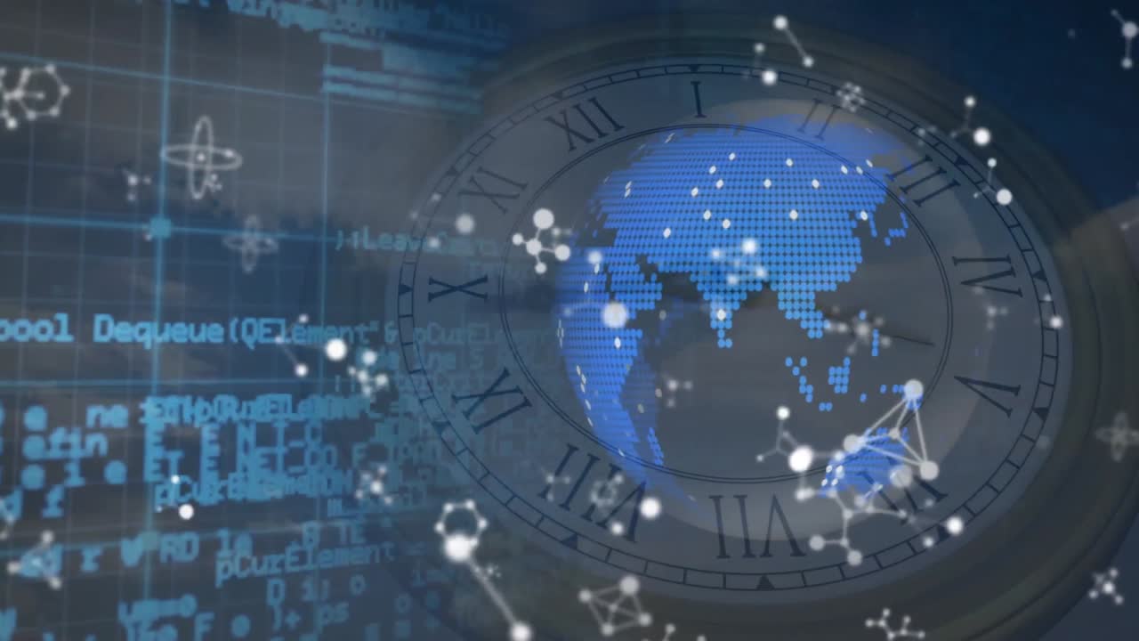 데이터 처리 및 클럭에 대한 분자 및 글로브의 애니메이션