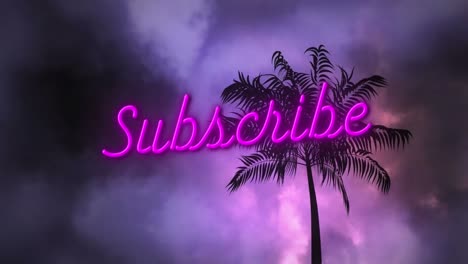 animación del texto de suscripción sobre la palmera y el cielo tormentoso